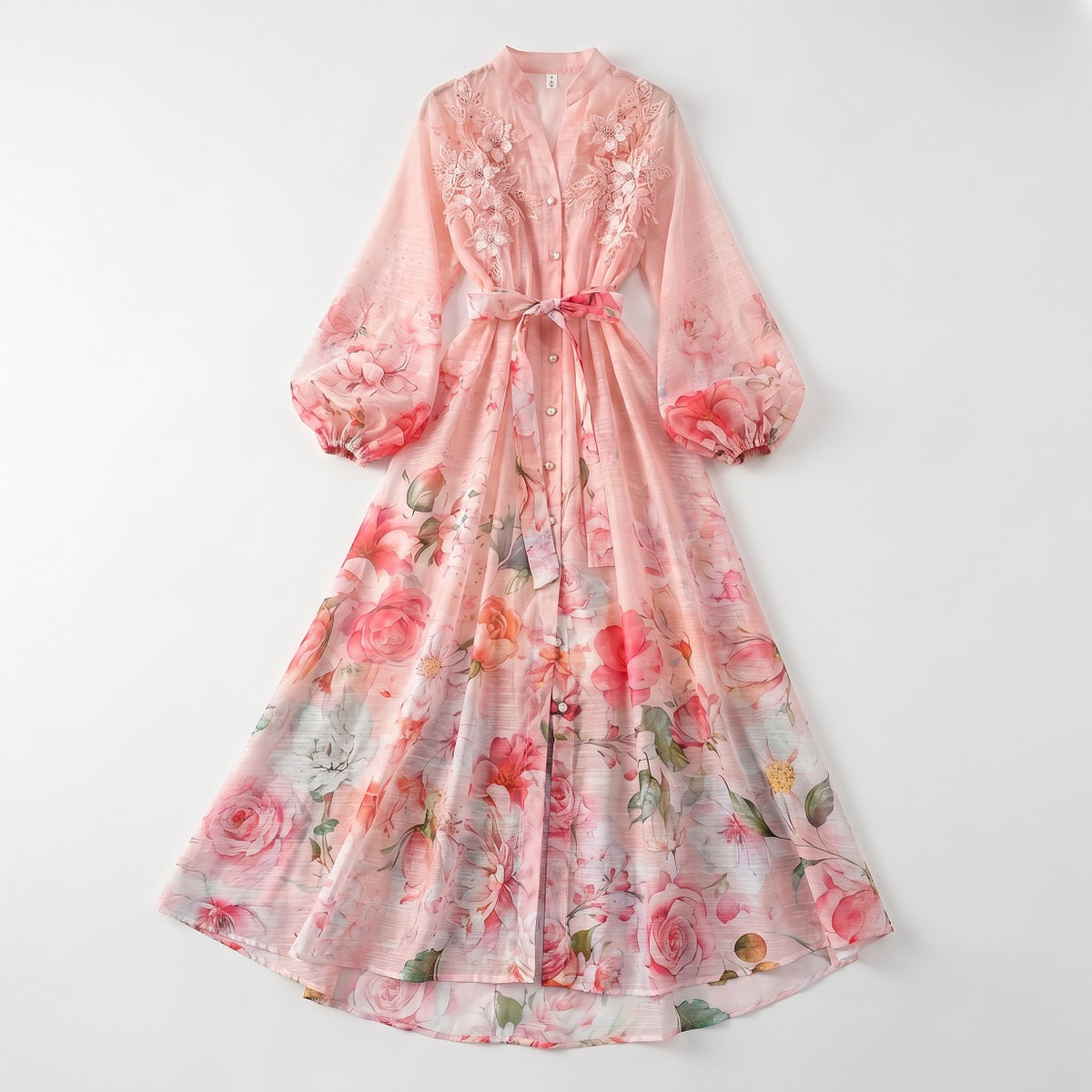 3D Floral Embroidery Dress, Long, Maxi, Bohemian, Wedding, Guest, Sleeve, floral, Romantic, Pastel, Formal 