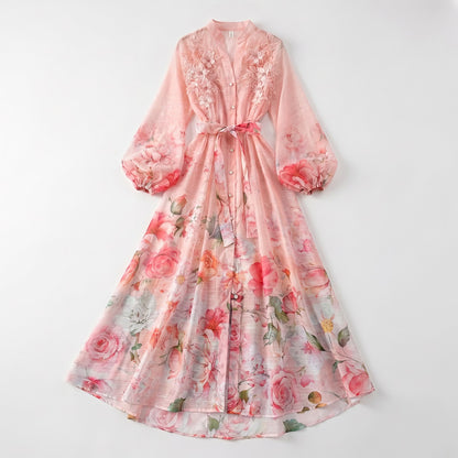 3D Floral Embroidery Dress, Long, Maxi, Bohemian, Wedding, Guest, Sleeve, floral, Romantic, Pastel, Formal 